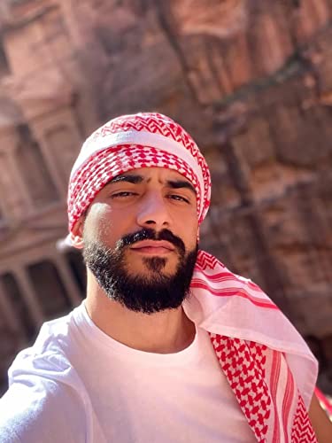 Homelex Scarf Military Shemagh Tactical Desert Keffiyeh Head Neck Scarf White Arab Wrap (Red&White-Without Headband) #TOP4