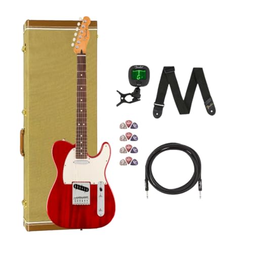 Fender Player II Telecaster Rosewood Fingerboard Transparent Cherry Bundle with Hardcase, Cable, Tuner, Strap and Liberty Music Pick Pack(12)
