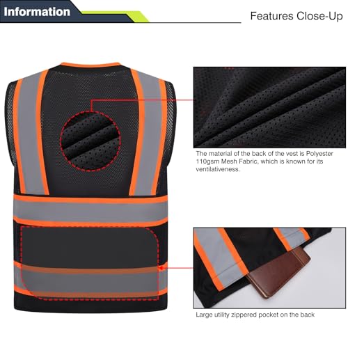 Image of Gasoline Class 2 High Visibility Reflective Safety Vests Women & Men | With 15 Pockets And Zipper Front,Meets Ansi /Isea Standards