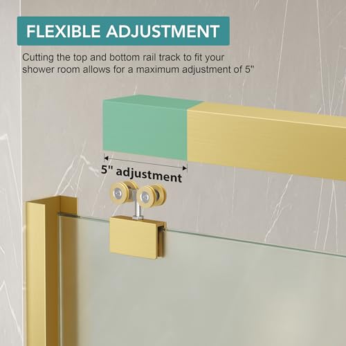 Image of KPUY Double Sliding Frosted Shower Door 43-48 inch W x 76 inch H, Brushed Gold