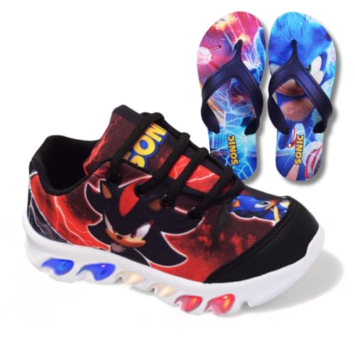 Genérico, tenis de led infantil masculino sonic shadow com luzinha meninos mais chinelo Cor:Preto;Ta