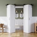 Bifold Barn Door 72" x 84", MDF Bi-Fold Sliding Closet Doors with Hardware Kit Included, Pre-Finished Easy Assembly, Water-Proof PVC Surface & Save Space, H-Frame, 80" Track for 4 Doors,White