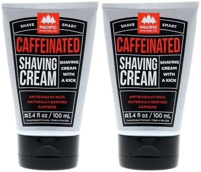 Pacific Shaving Company Caffeinated Shaving Cream - Caffeine, Shea Butter + Spearmint Antioxidant Shaving Cream - Clean Formula for Hydrating, Redness Reducing + Irritation-Free Shave (3.4 Oz, 2 Pack)