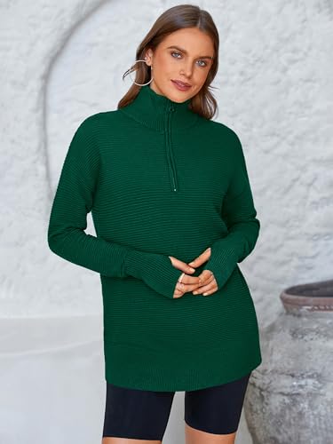 Image of PRETTYGARDEN Womens Long Sleeve Quarter Zip Pullover Sweater | Casual Loose V Neck Sweaters with Thumb Hole, Collared Ribbed Knit Jumper Tops, Oversized Tunic Tops, Fall Outfits 2026