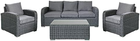 Magari MAG1306V3-4C 4 Piece Outdoor Furniture Complete PE Wicker Rattan Pool Patio Garden Set, Dark Grey