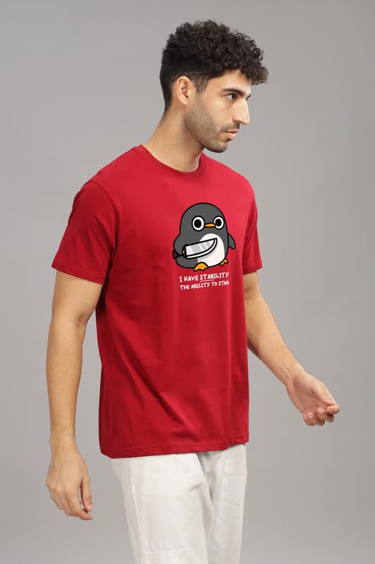 Image of XENOVAURBAN Men's Graphic Printed RN-Penguin Round Neck Regular and Plus Size Cotton T-Shirt