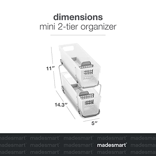 Madesmart 2-Tier Plastic Mini Multipurpose Organizer With Divided Slide-Out Storage Bins, Compact Under Sink And Cabinet Organizer Rack, Frost #TOP4