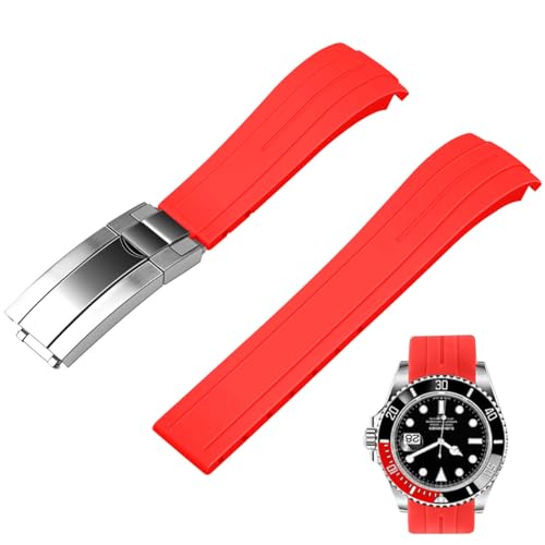 Image of Juntan 18mm 20mm 21mm 22mm Curved End Rubber Watch Band, Tapered Silicone Curved Replacement Watch Strap for Men Women with Metal Classic Diving Buckle