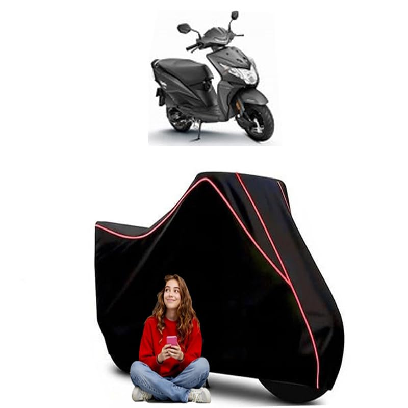 Image of Dio DLX Scooty Bike Cover Water Resistant Outdoor Use Universal Fit Scooters Motorcycles Heavy Duty UV Protection Dust Rain Scratch Resistant Elastic Bottom Black Blue Piping