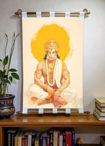 Image of Tushaco Handicrafts Hanuman Ji Canvas Painting Scroll (Design 1) Wall Painting, Home Decor, Wall Art, Decoration- 34Inches x 24Inches
