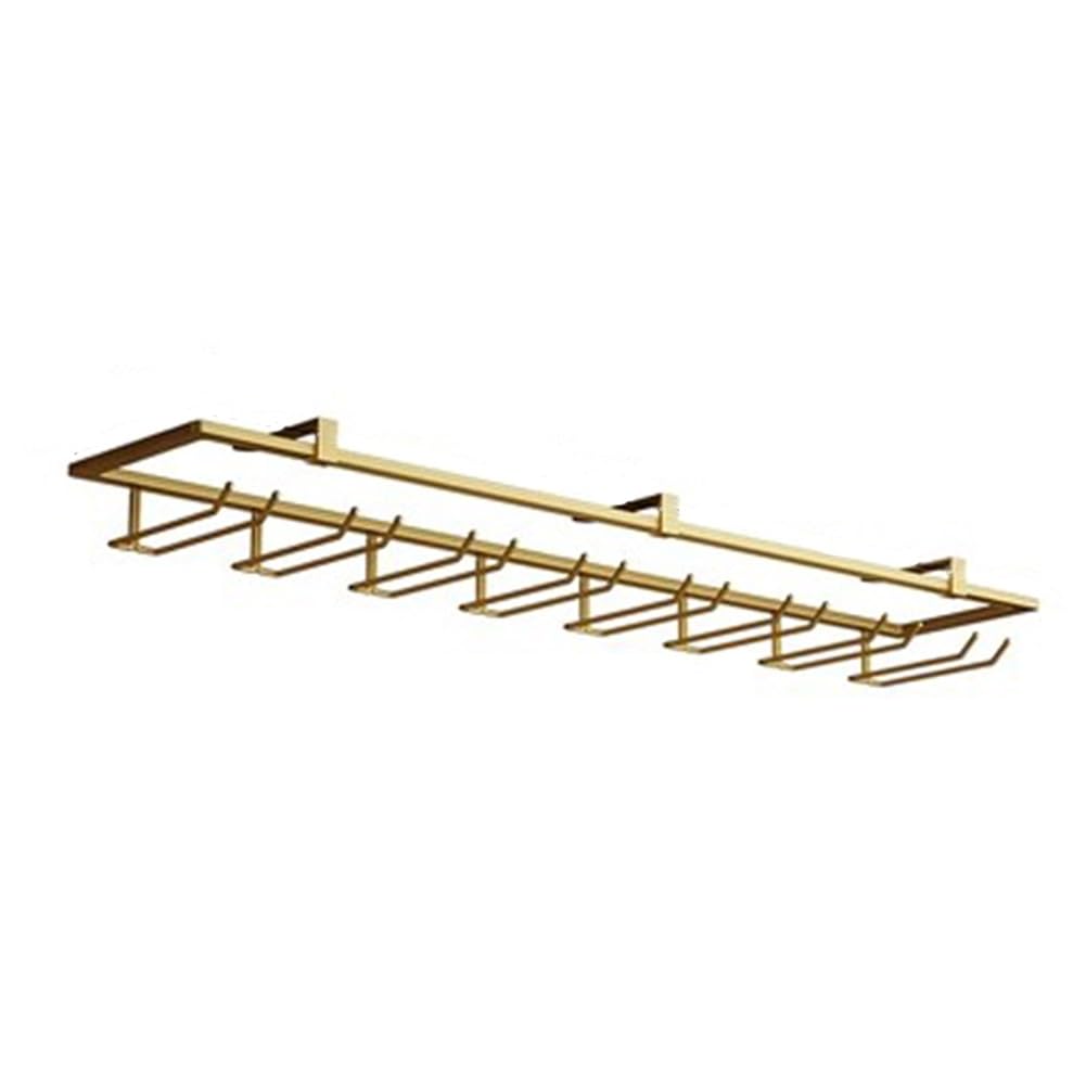 POLGDW Metal Wine Glass Holder Under Cabinet Stemware Rack for Bar Kitchen Gold 8 Slots