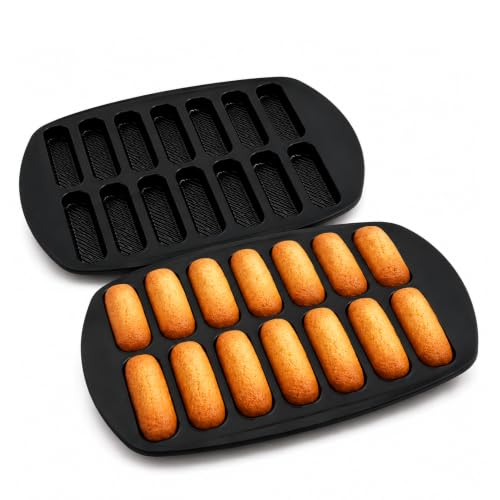 Moule 14 Madeleines Longues Compatible Tefal Cake Factory – Silicone Alimentaire Platine – Démoulage Facile – Pour Madeleines, Financiers, Boudoirs,...