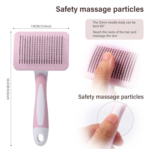 Vinabo Selbstreinigende Hundebürste für Kurzhaar & Langhaar, Tierhaarbürste für Hunde & Katzen, Unterfellbürste gegen Unterwolle & lose Haare, Fellbürste mit One-Click-Reinigung, Rosa