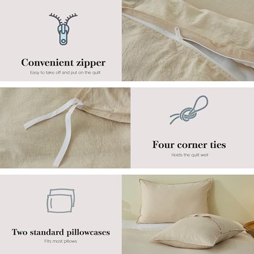 Simple&Opulence King Duvet Cover Set, 100% Pure Cotton Premium Hotel Quality Luxury and Breathable Bedding Quilt Cover with Pillow Cases(Khaki,230x220cm) - Image 4