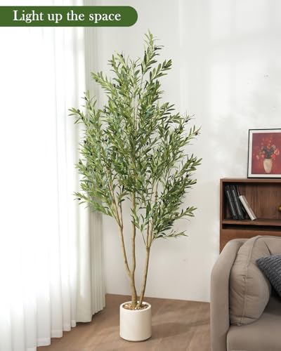 Olive Tree 6FT Fake Tree Faux Plants Indoor with Pot Artificial Tree Nearly Natural Olive Branches and Fruits for Living Room Home Office Decorations - Image 3