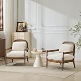 Christopher Knight Home Nadine Modern Club Chair Set of 2 with Cushion, Wooden Living Room Accent Chair with Rattan Open Back, Bedroom Comfy Reading Chair, Beige+Light Brown