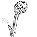 High Pressure Handheld Shower Head, 6 Spray Settings Shower Head with Handheld, 4.3 Inch High Flow Hand Held Rain Showerhead with Stainless Steel Hose, Adjustable Bracket, Hopopro (Chrome)