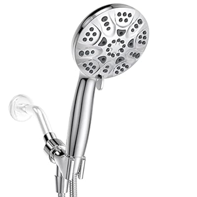 High Pressure Handheld Shower Head, 6 Spray Settings Shower Head with Handheld, 4.3 Inch High Flow Hand Held Rain Showerhead with Stainless Steel Hose, Adjustable Bracket, Hopopro (Chrome)