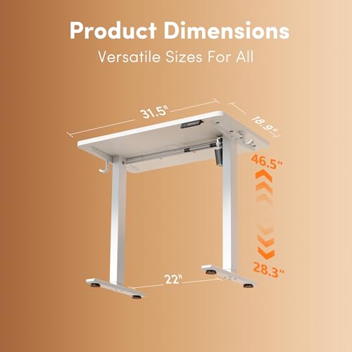 Image of FEZIBO Small Standing Desk, 32 x 19 Inches Electric Height Adjustable, Sit and Stand Up, Computer Office Desk with Splice Board, White Frame /White Top