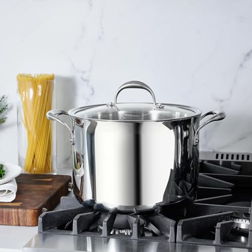 Image of KEAWELL K3 Premium Tri-Ply Fully Clad Stockpot with Lid (8-Qt) | 8-Qt Tri-Ply Fully Clad Stainless Steel Soup Pot; Compatible with All Stovetops; Oven Safe to 600F
