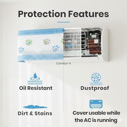Image of Combo Cotton Net Split AC Cover Indoor Unit for 1.5Ton Capacity AC, Premium Work Indoor AC Dust Protection Cover Designer Summer Ac Cover for 1.5Ton Ac (38 X 15.35 X 7.8 inch, Blue & Purple)
