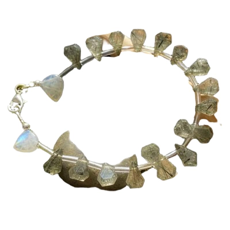 Bracelet rutile vert naturel gemme fantaisie et maillons 18 cm