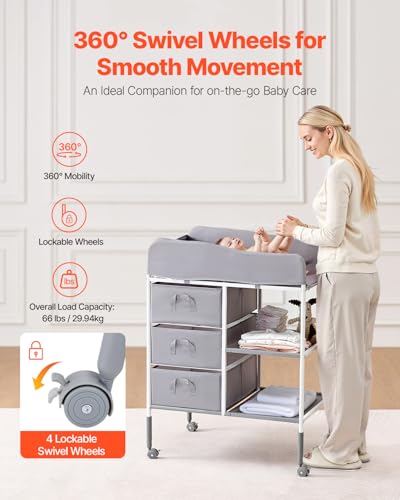 Plan à langer avec rangement VEVOR table portable gain de place gris