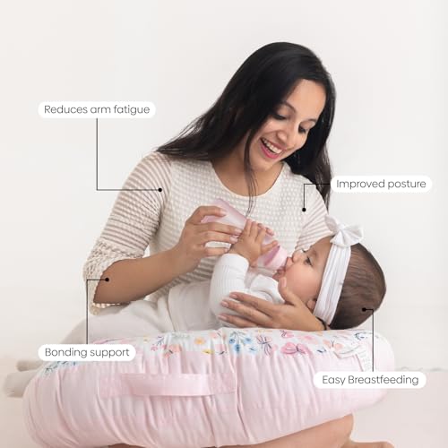 Image of haus & kinder Baby Feeding Pillow for New Born Baby, Breastfeeding & Nursing Pillow with Removable Cover, Infant Support Cushion for 0-24 Months, Tummy Time Pillow (Butterfly Garden)