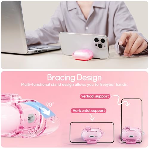 Image of for AirPods Pro 3 Case 2025 with Safety Lock,Clear Pink | Clear Case with Phone Stand & Cleaner Kit,Cute Floral Chain for Women Girls,Soft TPU Protective Cover,Shockproof