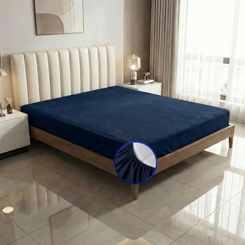 Image of 100% Waterproof Premium Cotton Feel Mattress Protector King Size 78x72 Inches | Breathable and Hypoallergenic Ultra Soft Fitted Bed Protector Cover (Blue)