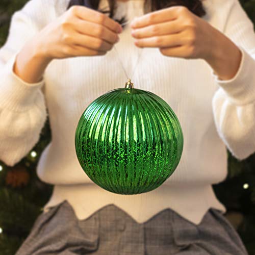 Ki Store Green Christmas Ball Ornaments 6-Inch Set Of 4 Large Hanging Tree Ornament Decorations Shatterproof Vintage Mercury Balls #TOP3