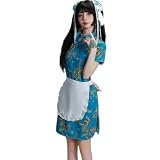 Pigiama da donna cosplay giapponese cinese cameriera cheongsam biancheria intima sexy Lolita stampato floreale grembiule pigiama, Blu scuro, taglia unica