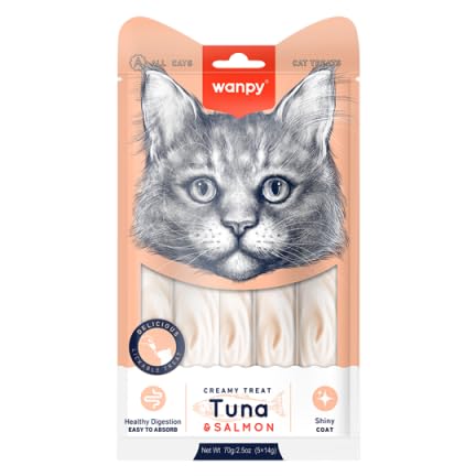 Petisco para Gatos Wanpy Creamy Truly Premium Churu– Sabor Atum e Salmão – 15 Tubos de 14g (Total 21