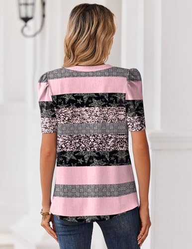 Image of Zeagoo Women Blouses Puff Short Sleeve Tops V Neck Dressy Casual Spring Shirts Boho Floral Cute Clothes 2026