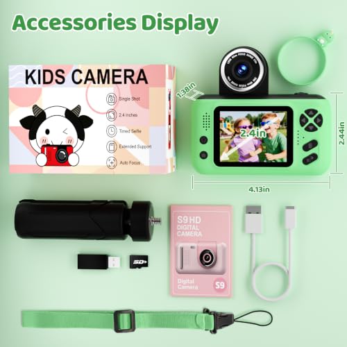 Makolle Kids Camera, Birthday Gifts for Boys and Girls Age 3-8,Video Recorder for Kids 8-12,Childrens Digital Camcorder for vlogging Portable Kids Selfie Camera with SD Card Green - image 8