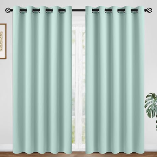 Image of COSVIYA Grommet Room Darkening Aqua Curtains 84 inch Long for Bedroom | Light Blocking Insulated Thermal Curtains for Living Room, Blackout Thick Polyester Window Drapes,62x84 inches, 2 Panels