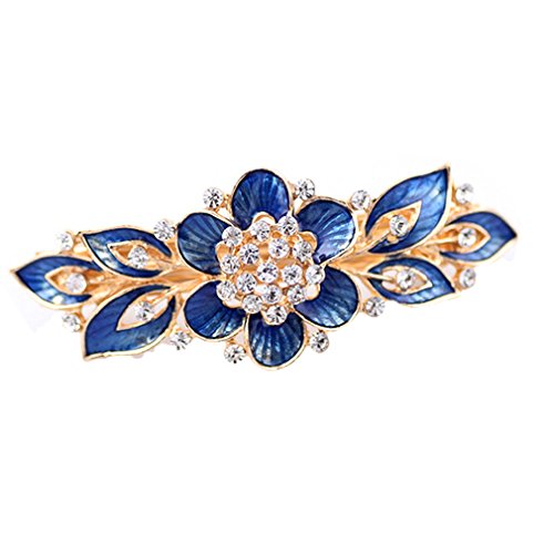 YAZILIND élégant Bijoux de Style Floral de Charme plaqué Or Cheveux Accessoires Shinning Strass Cheveux Crystal Barrette pour Femmes Clips Cheveux épingles (Bleu)