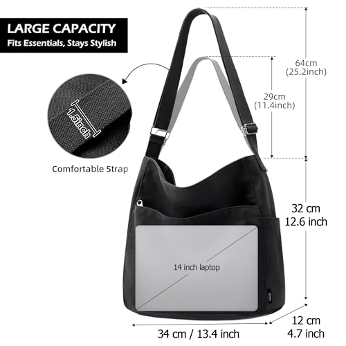 Image of KALIDI Canvas Tote Bag Zipper Large Crossbody Shoulder Bag Messenger Bag | Hobo Purse Cross Body Handbag for Women or Men Casual College Work Travel Daily Commuting Everyday