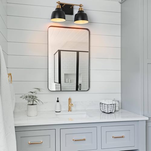 Image of KSANA Bathroom Light Fixtures, 2-Light Black Bathroom Vanity Lights with Gold Socket, 14.5'' Modern Farmhouse Bathroom Lighting Lights Over Mirror with Black Metal Shade
