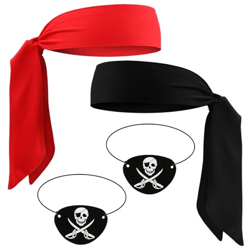 Conjunto de acessórios pirata para adultos, 2 remendos olho pirata 2 bandana pirata, acessórios disfarce de pirata homens mulheres para carnaval Halloween acessórios de capitão pirata cosplay