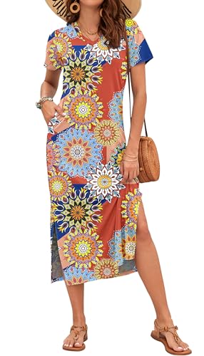 Image of MISFAY Womens Maxi Dress Short Sleeve V Neck Loose with Pockets