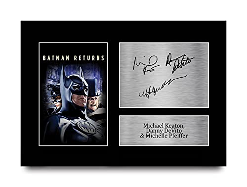 HWC Trading A4 Michael Keaton Danny DeVito & Michelle Pfeiffer Batman Returns Prezenty Drukowane Podpisane Zdjęcie Z Autografem Dla Fanów Pamiątek Filmowych