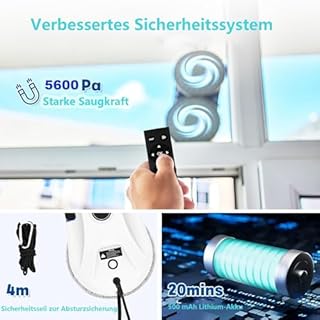 ZUSKYZU Fensterputzroboter Automatischer Fensterreinigungsroboter Fensterroboter Mit Wasserstrahl, Fensterreiniger Roboter Elektrisch Fenstersauger 5600pa Starke Saugkraft für Große Außenfenster