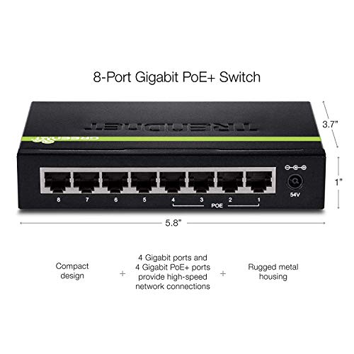 TRENDnet-8-Port-Gigabit-GREENnet-PoE-Switch-4-x-Gigabit-PoEPoE-Ports-Up-to-30-WattsPort-4-x-Gigabit-Ports-61-Watt-Total-Power-Budget-16-Gbps-Switching-Capacity-TPE-TG44G