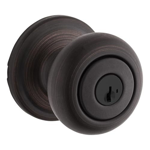 Image of Kwikset Hancock Entry Door Knob with Lock and Key, Secure Keyed Handle Exterior, Front Entrance and Bedroom, Venetian Bronze, Pick Resistant SmartKey Rekey Security and Microban