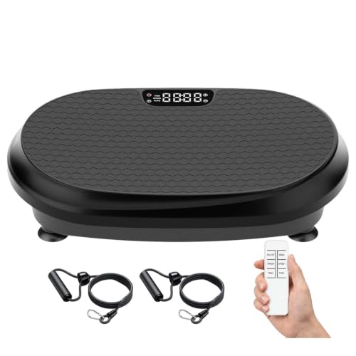 Image of Homesy Vibration Plate Exercise Machine for Lymphatic Drainage | Includes Resistance Bands and Remote, LED display, Anti-slip Suction Cups, Fat Burning, Compact for Home Workouts