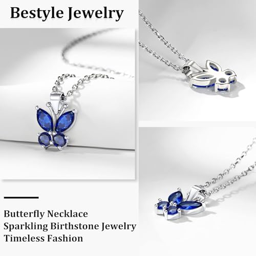 Bestyle Cute Butterfly Birthstone Necklace for Women, Dazzling Cute Silver/Gold Necklace Choker Chain, Great Birthstone Jewelry for Her2