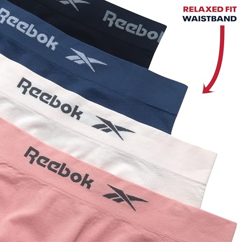 Image of Reebok Womens Boyshorts - 4 Pack Seamless Underwear for Women with Performance Stretch, Relaxed Waistband, 4 inch Inseam