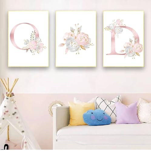 Affiche personnalisée bébé fille grand format 70x100 de fleurs roses en toile