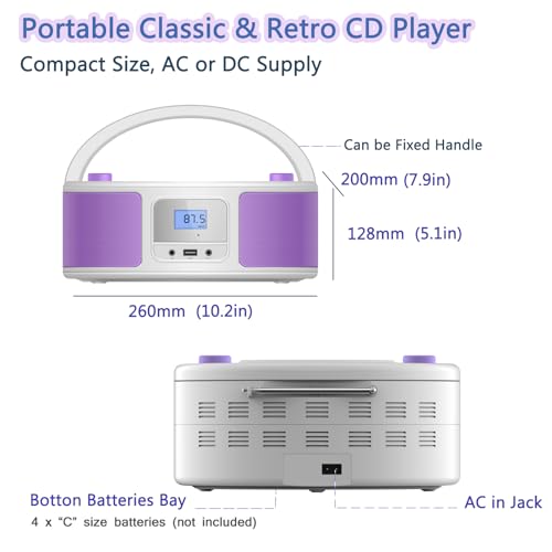 image for WIITHINK CD Radio Portable CD Player Boombox with Bluetooth,FM Radio,R
